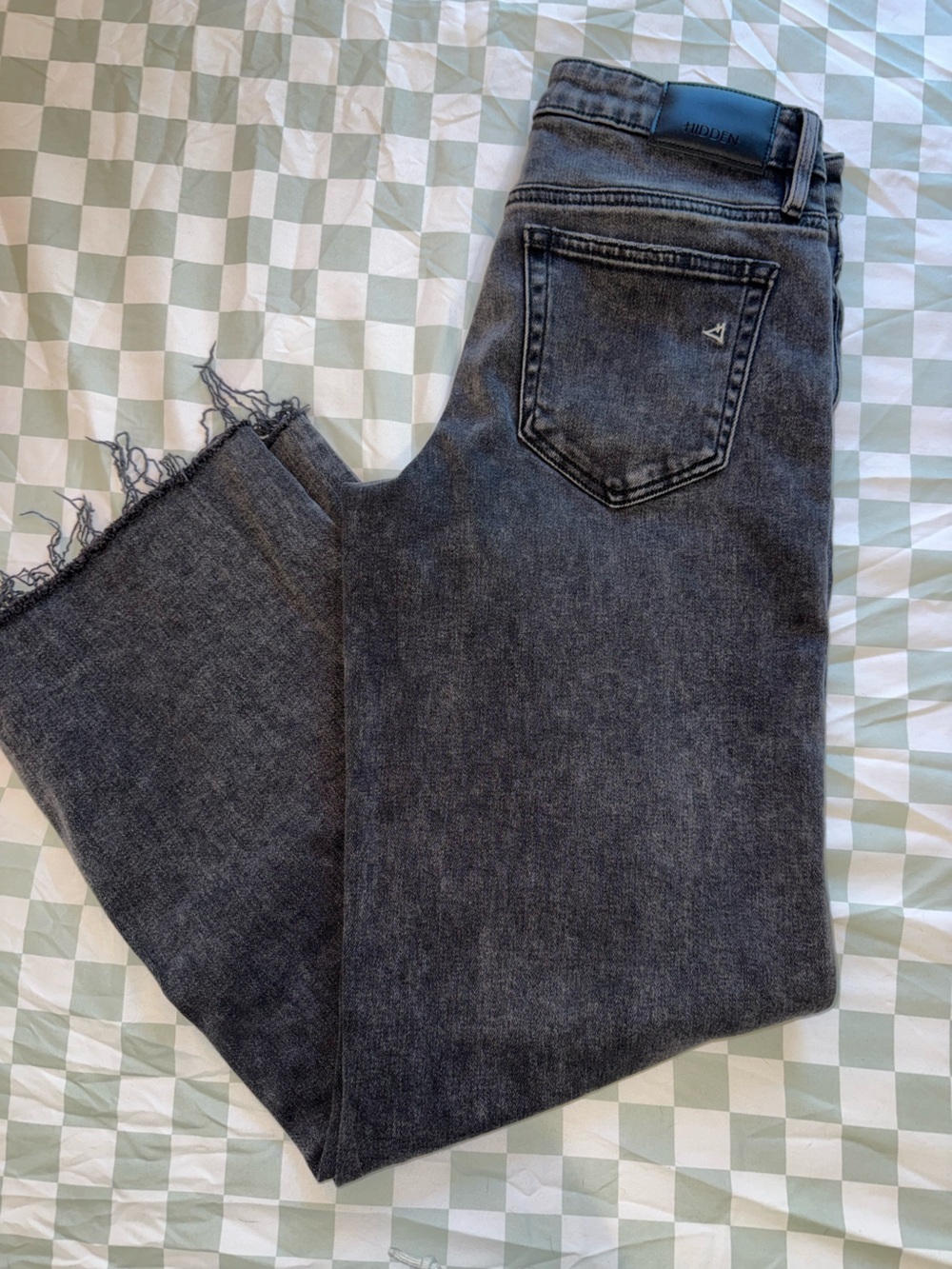 Hidden Mid-Rise Faded Black Washed Wide Leg Jeans with Raw Hem 27